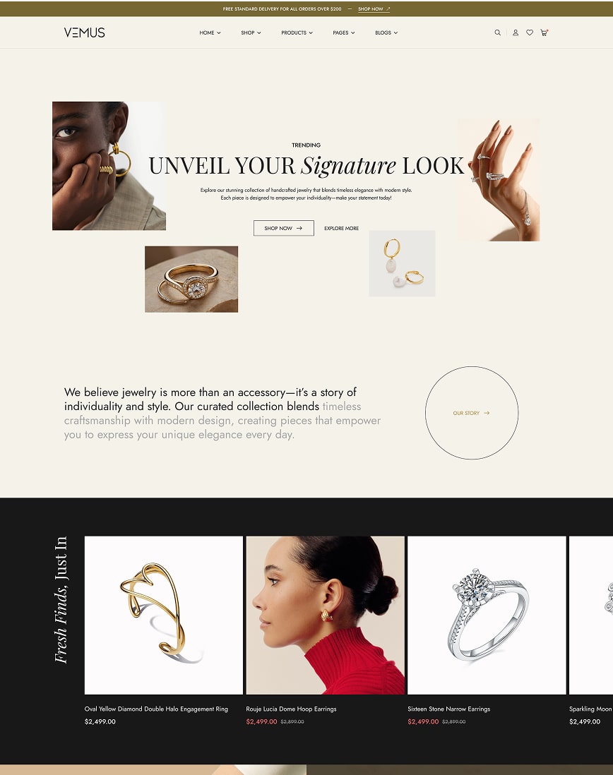 Vemus Jewelry Ecommerce project screenshot