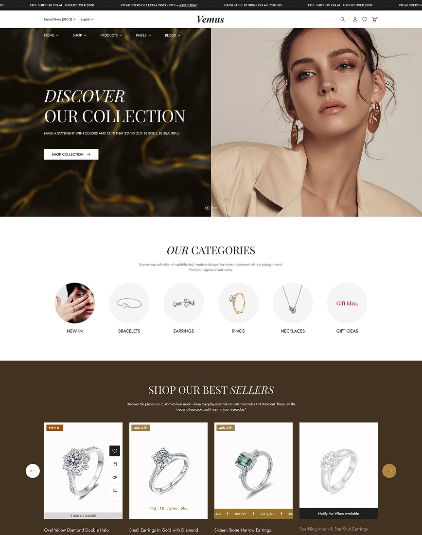 Vemus Jewelry Ecommerce project screenshot