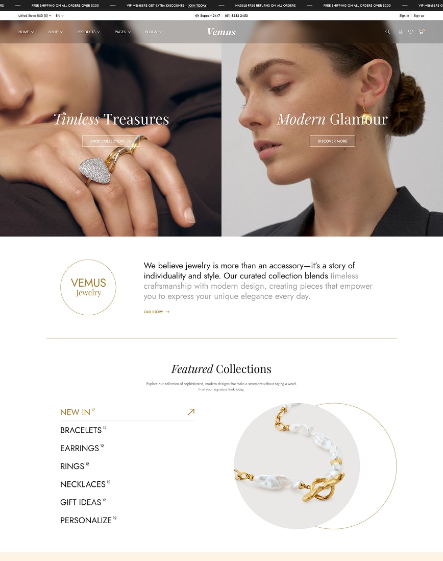 Vemus Jewelry Ecommerce project screenshot