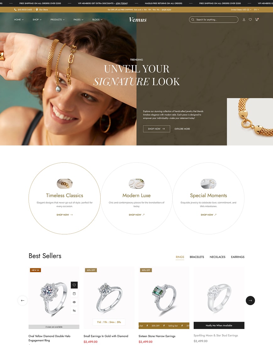 Vemus Jewelry Ecommerce project screenshot