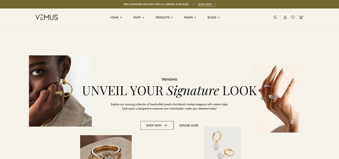 Vemus Jewelry Ecommerce project screenshot